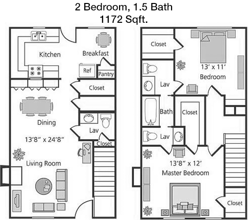 1,172 sq ft floorplan layout