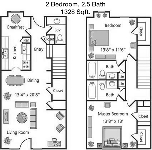 1,328 sq ft floorplan layout
