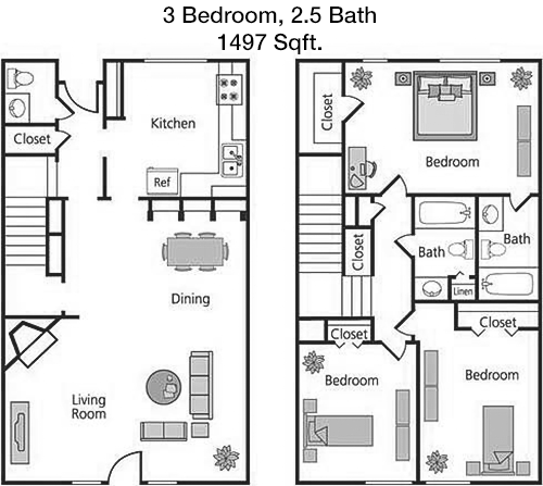 1,497 sq ft floorplan layout