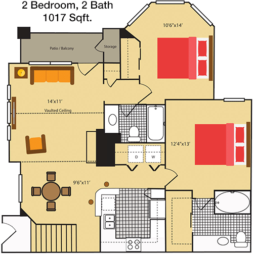 1,017 sq ft floorplan layout