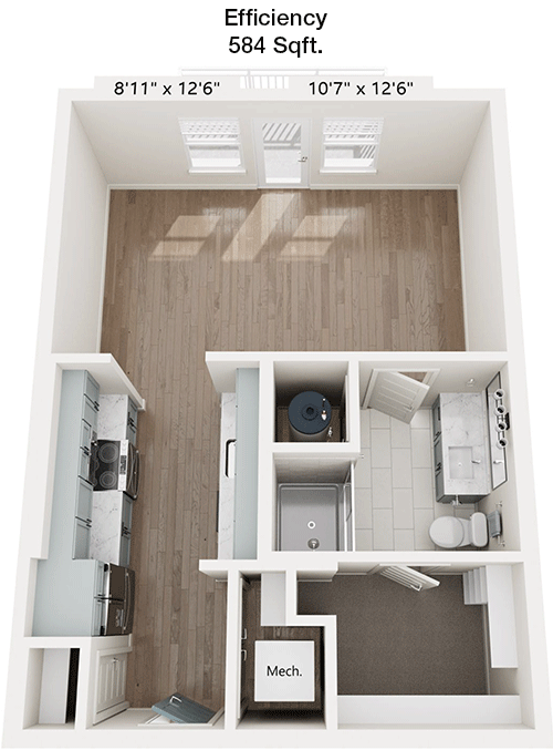 584 sq ft floorplan layout