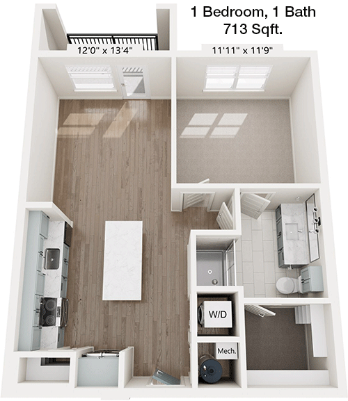 713 sq ft floorplan layout