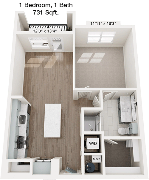 731 sq ft floorplan layout