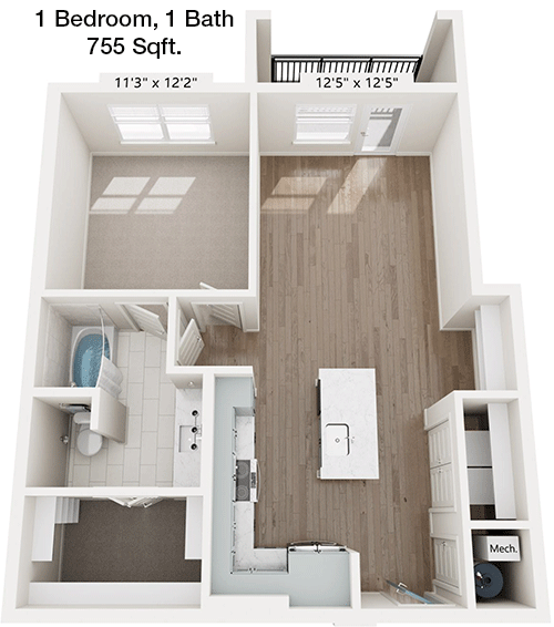 755 sq ft floorplan layout