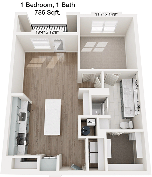 786 sq ft floorplan layout