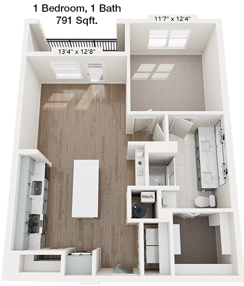 791 sq ft floorplan layout