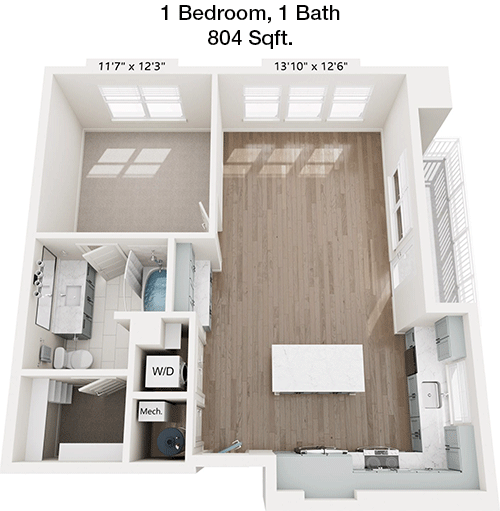 804 sq ft floorplan layout