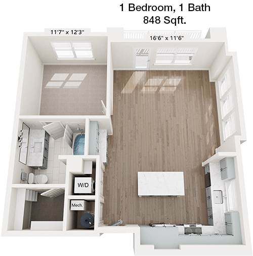 848 sq ft floorplan layout