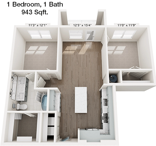 943 sq ft floorplan layout