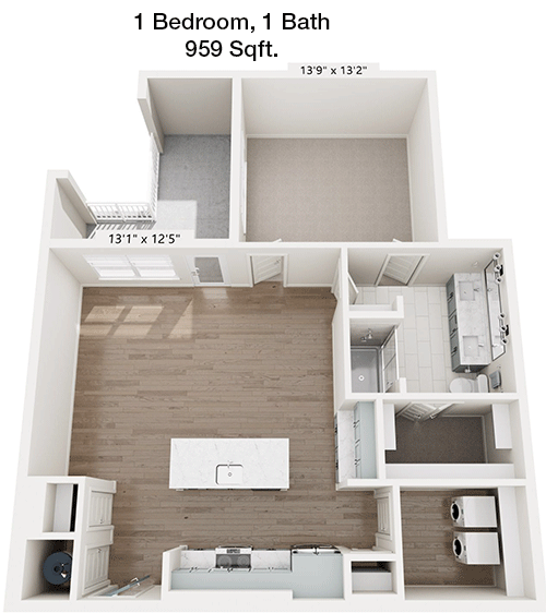 959 sq ft floorplan layout