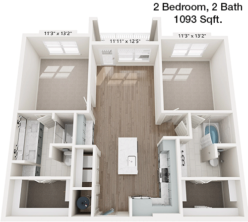 1,093 sq ft floorplan layout