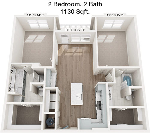 1,130 sq ft floorplan layout