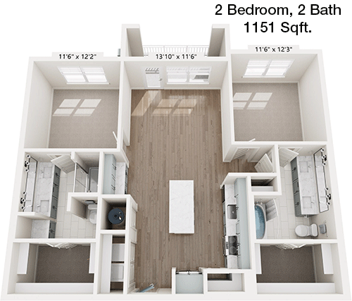 1,151 sq ft floorplan layout