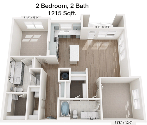 1,215 sq ft floorplan layout