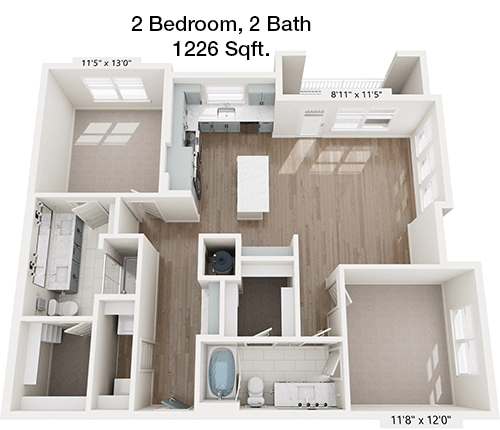 1,226 sq ft floorplan layout