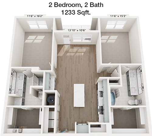 1,233 sq ft floorplan layout