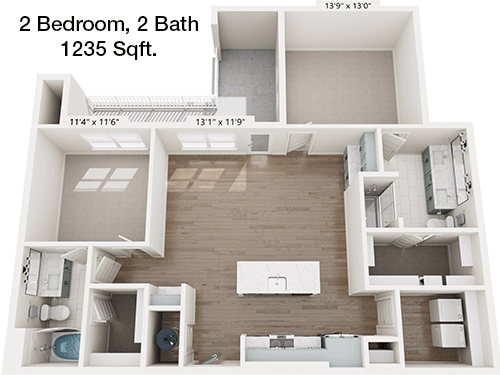 1,235 sq ft floorplan layout