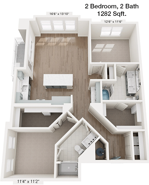 1,282 sq ft floorplan layout