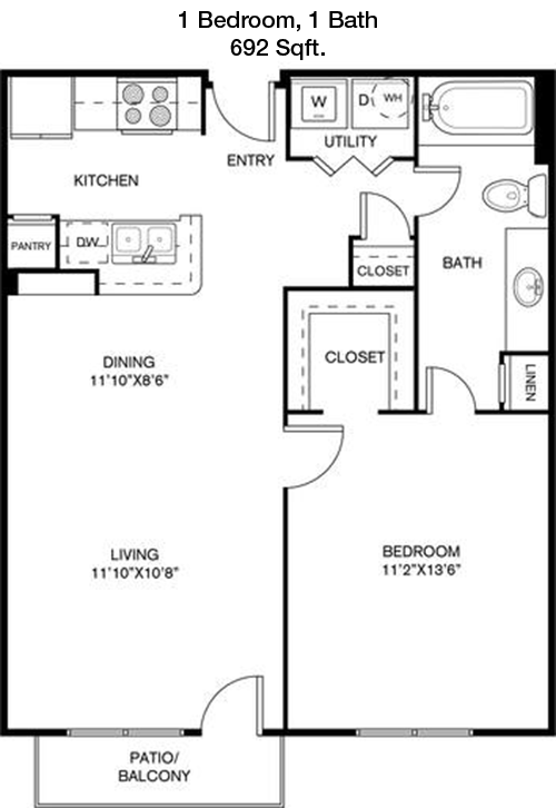692 sq ft floorplan layout