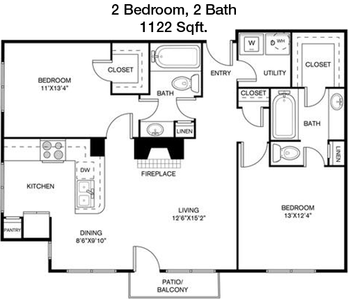 1,122 sq ft floorplan layout