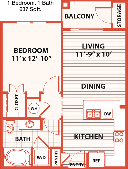637 sq ft floorplan layout