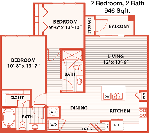 946 sq ft floorplan layout