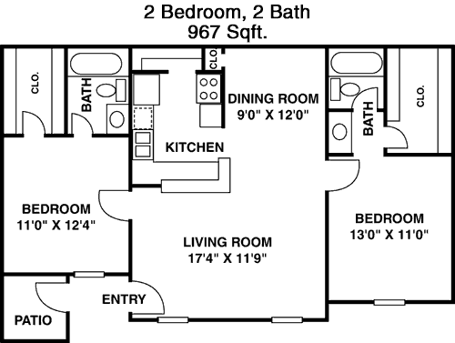 967 sq ft floorplan layout