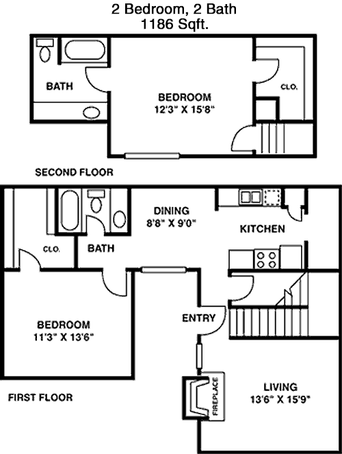 1,186 sq ft floorplan layout