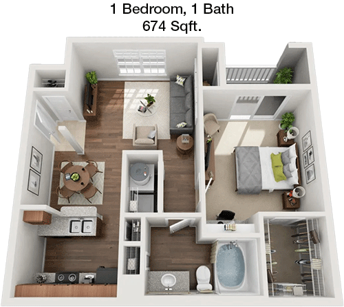 674 sq ft floorplan layout