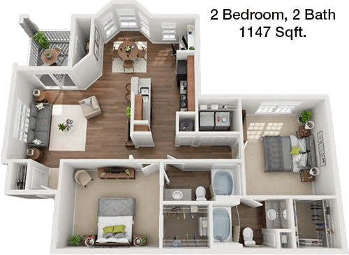 1,147 sq ft floorplan layout