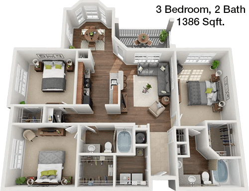 1,386 sq ft floorplan layout