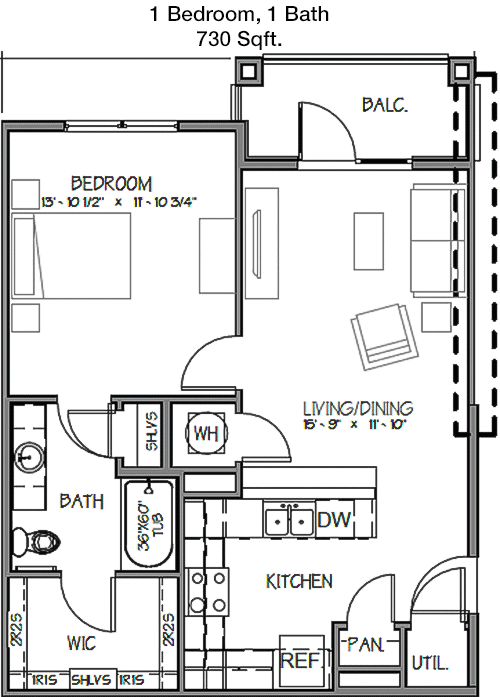 730 sq ft floorplan layout