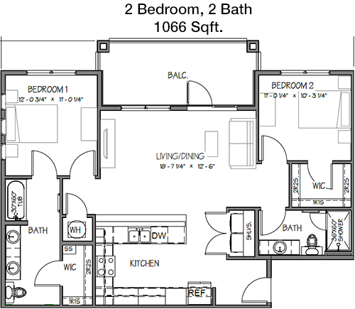1,066 sq ft floorplan layout