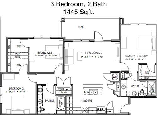 1,445 sq ft floorplan layout