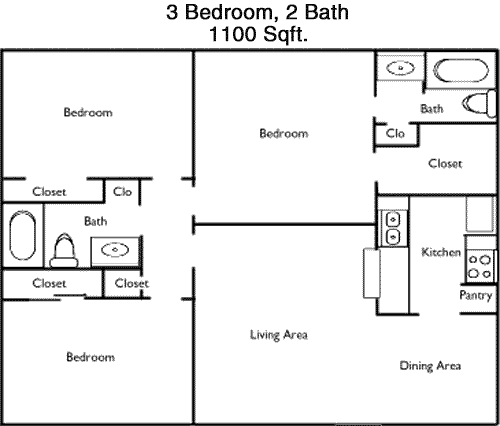 1,100 sq ft floorplan layout