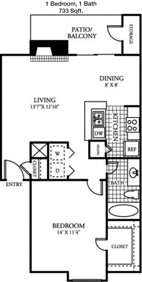 733 sq ft floorplan layout
