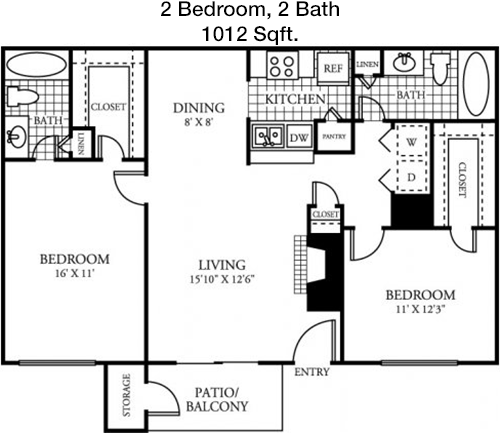 1,012 sq ft floorplan layout