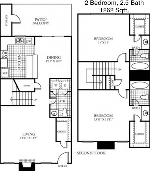 1,262 sq ft floorplan layout