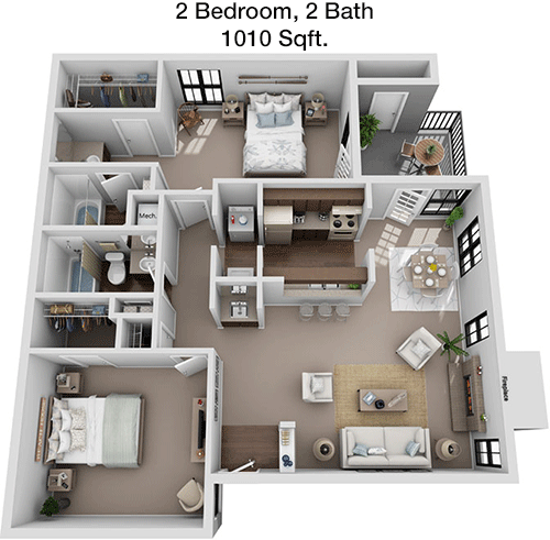 1,010 sq ft floorplan layout