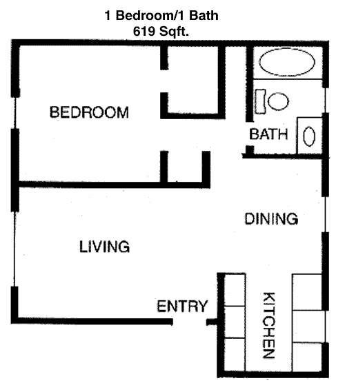619 sq ft floorplan layout