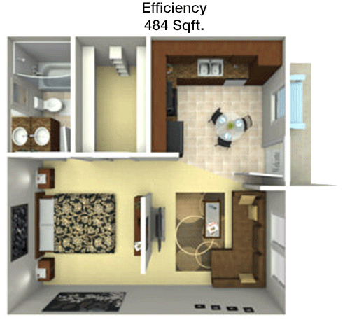 484 sq ft floorplan layout