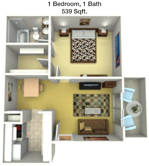 539 sq ft floorplan layout
