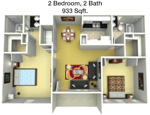 933 sq ft floorplan layout