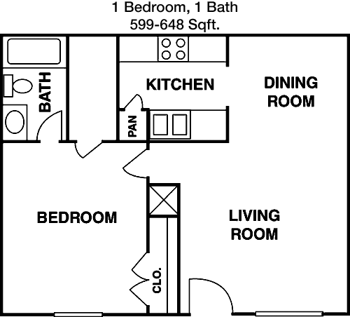 599 sq ft floorplan layout