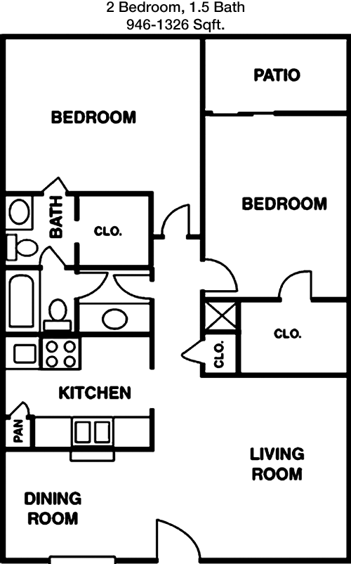 946 sq ft floorplan layout