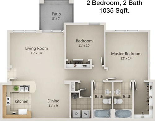 1,035 sq ft floorplan layout