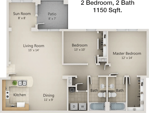 1,150 sq ft floorplan layout