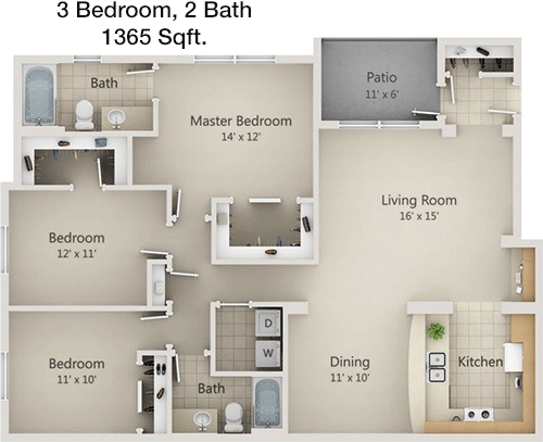 1,365 sq ft floorplan layout