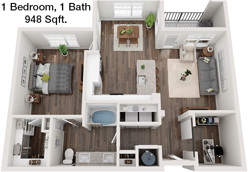 948 sq ft floorplan layout