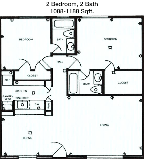 1,088 sq ft floorplan layout